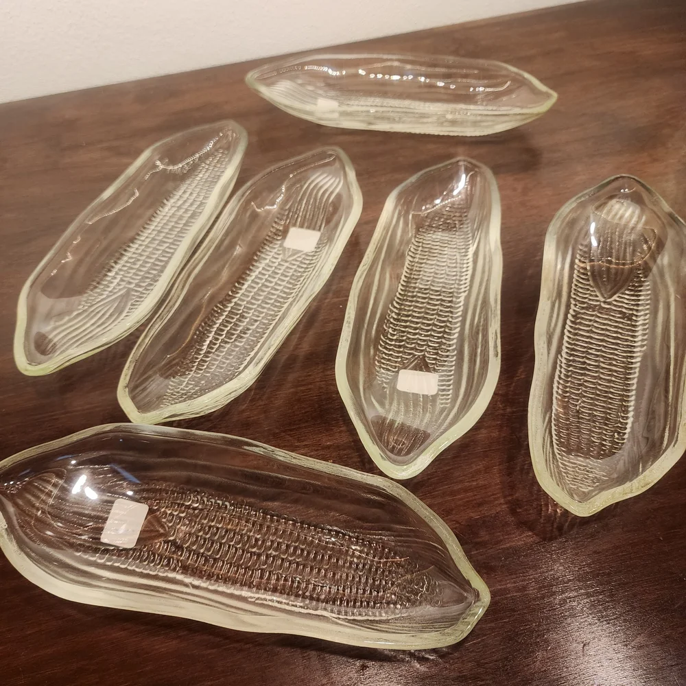 Crate&Barrel Clear Glass Corn Cob Plates
